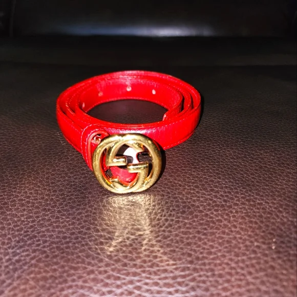 Gucci Red Leather Skinny Belt Gucci Red Leather Horsebit Skinny Buckle Belt 95CM Gucci  main image 4